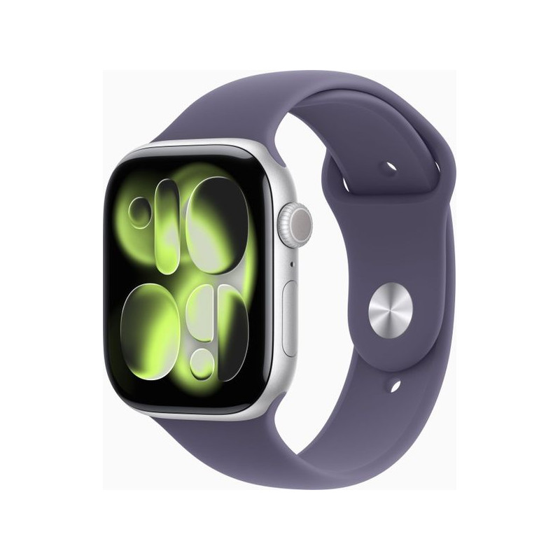 Apple Watch 11 46mm Aluminium Silver avec Purple Fog Sport Band M/L MEVA4